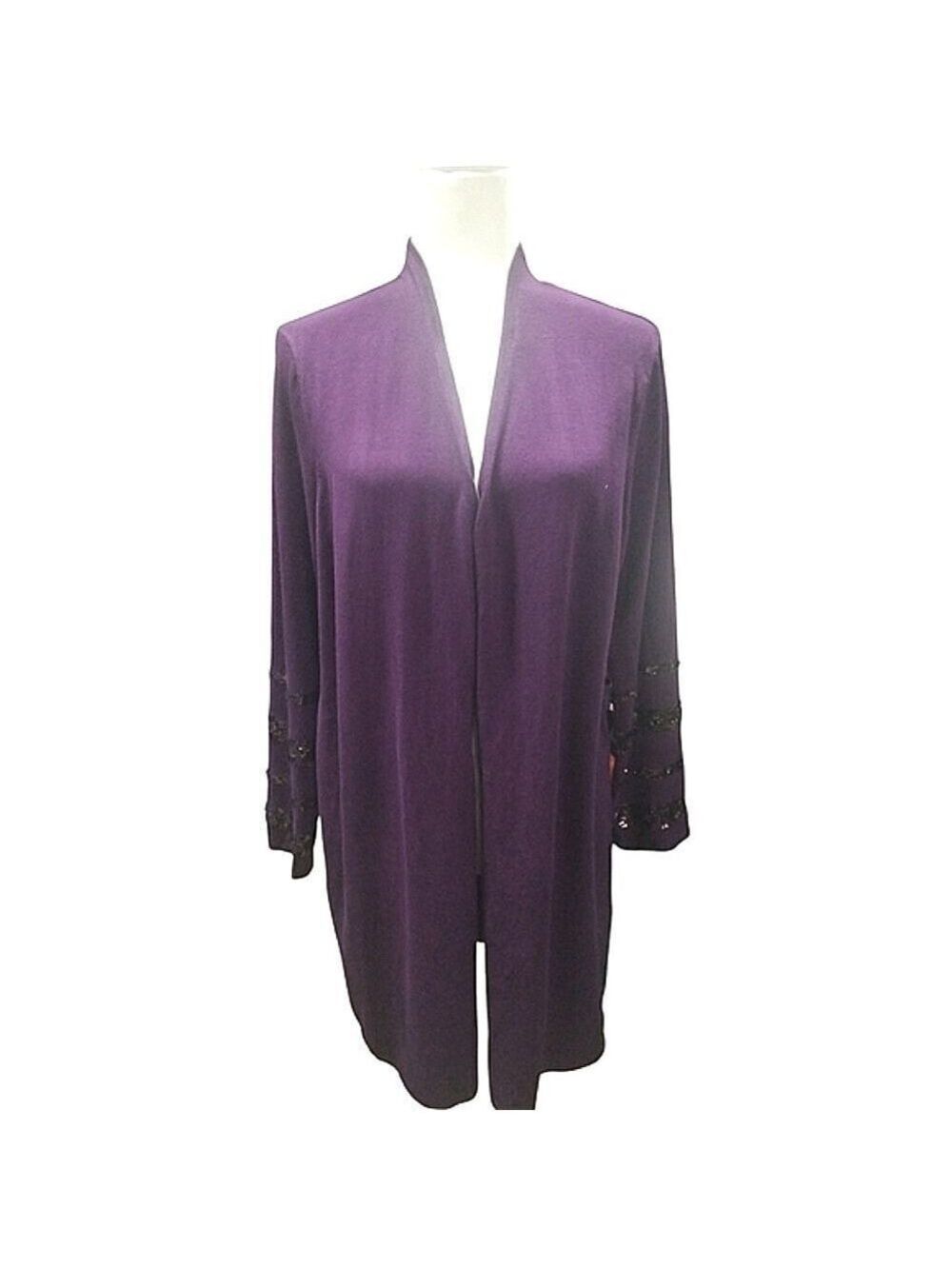 Alfani Textured Cardigan Long Sequined Sleeve Dark Fig Size Large